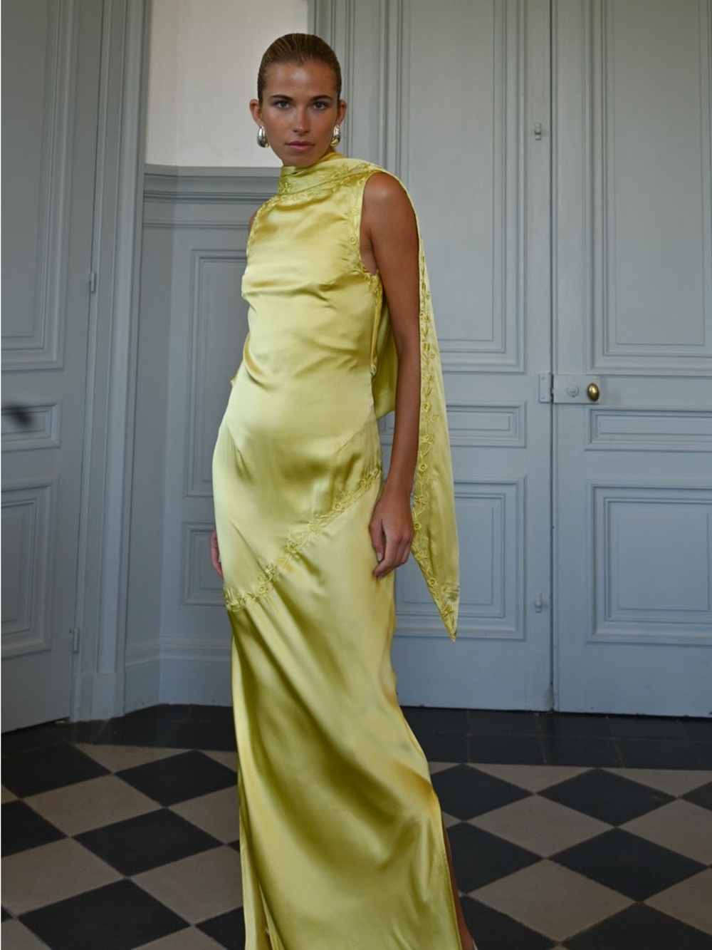 Yellow The Label Nina Silk Dress - Chartreuse - Picture 9 of 11
